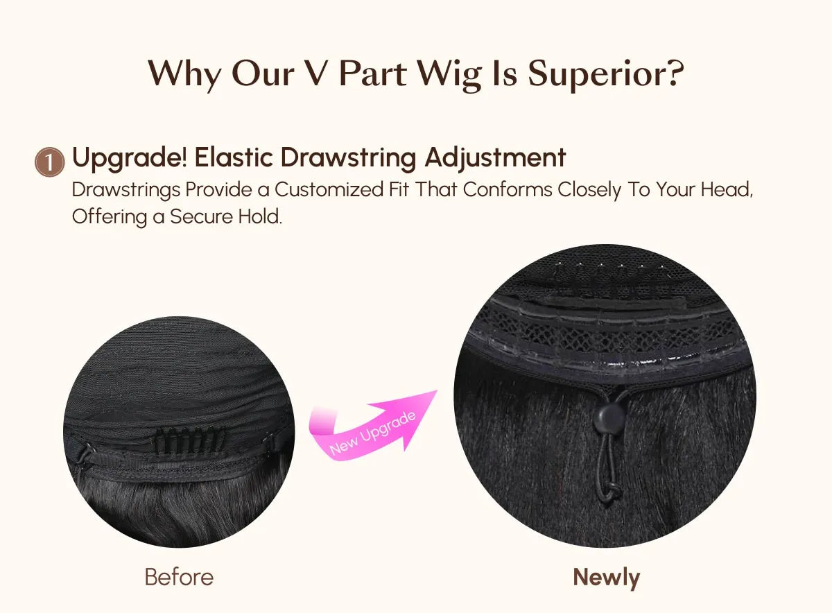 UNICE Hair Upgraded Drawstring Body Wave V Part Wig 100% Human Hair Natural Color V-Part Wig Ombre Brown VPart Wigs 150% Density