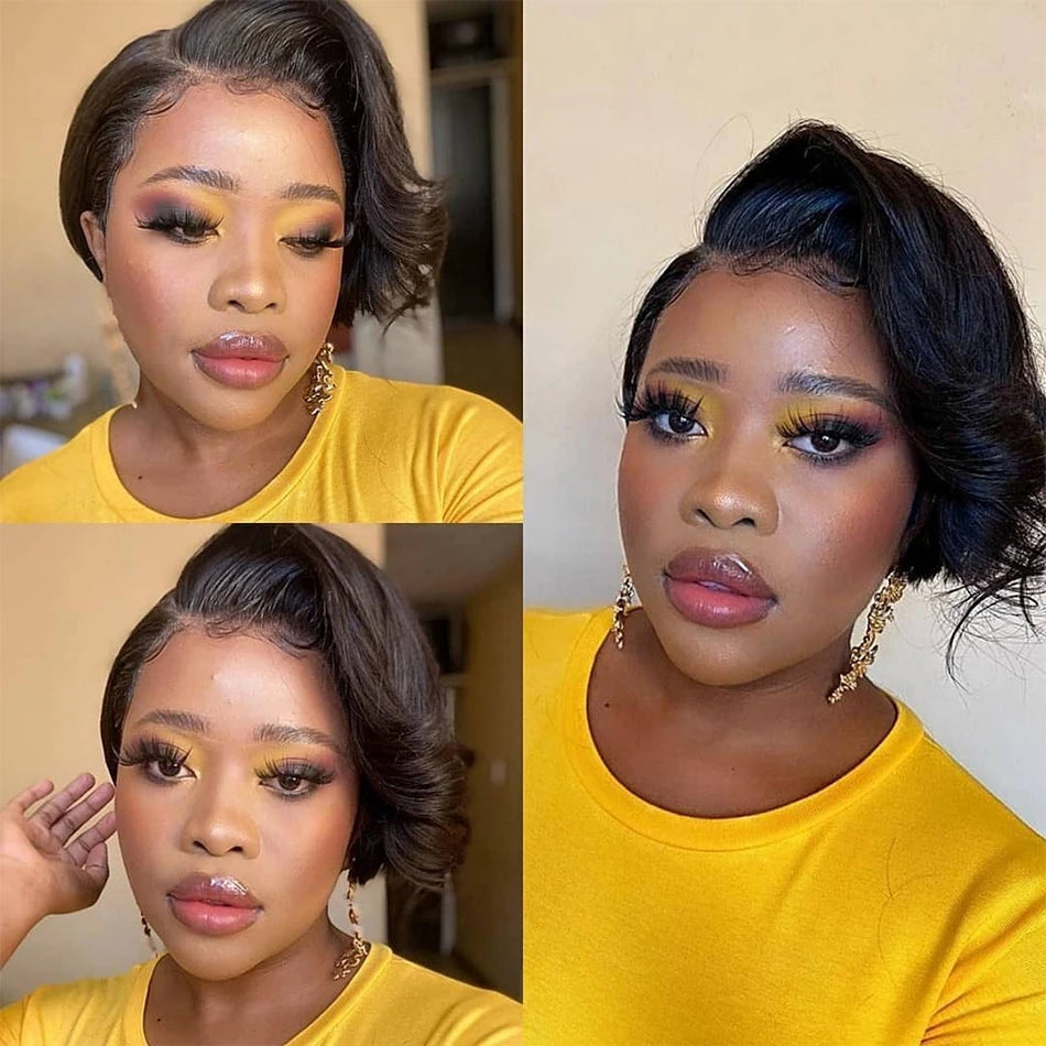 Pixie Cut Wigs Human Hair Wigs For Women straight Short Bob Wig Brazilian PrePlucked 13x4 Lace Frontal Human Hair Wig 180Density