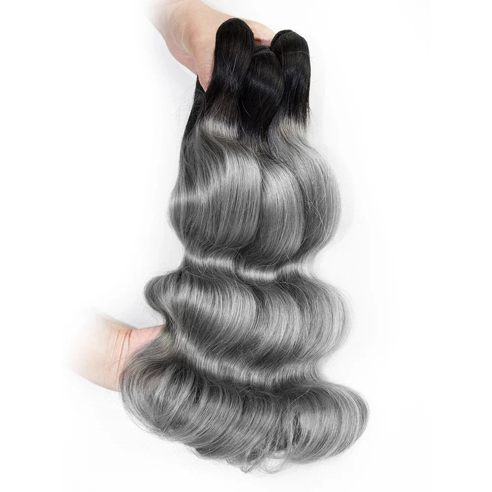 Remy Brazilian Human Hair Colored Dark Gray With Black Roots Body Wave Hair Extension Ombre Color Bundles