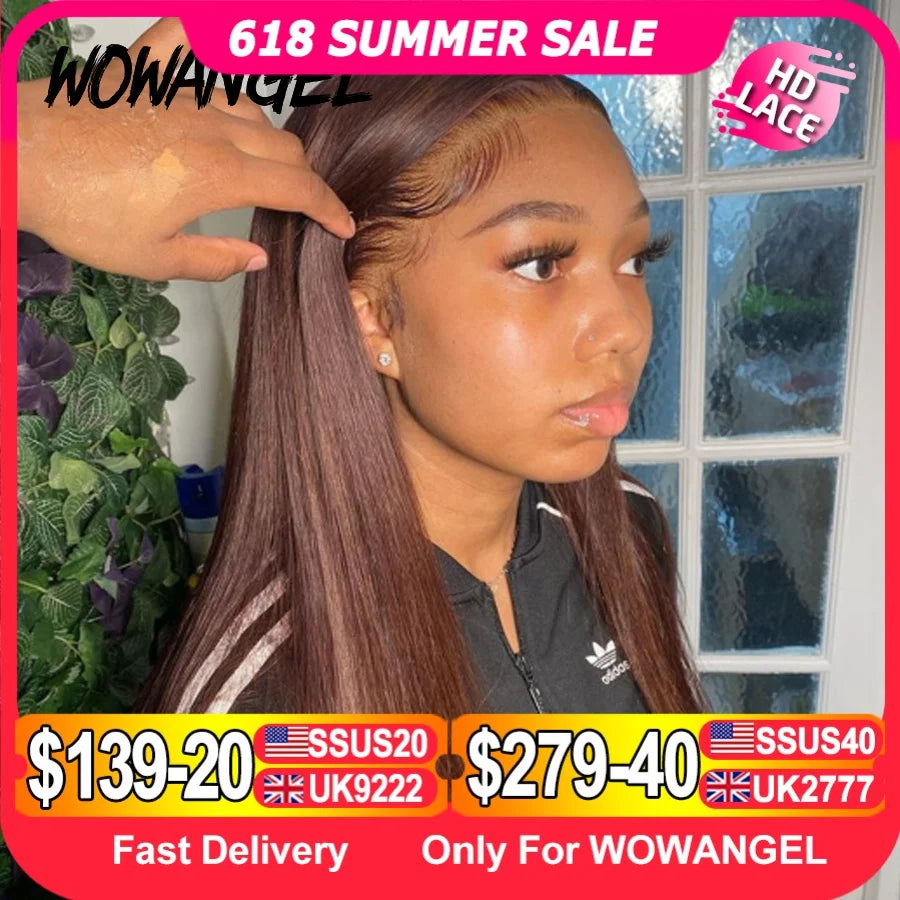 Wow Angel Chocolate Brown Colored 13x6 HD Lace Front Wig Straight Wigs Glueless Human Hair Wig Weargo Wig Melt Skin For Woman
