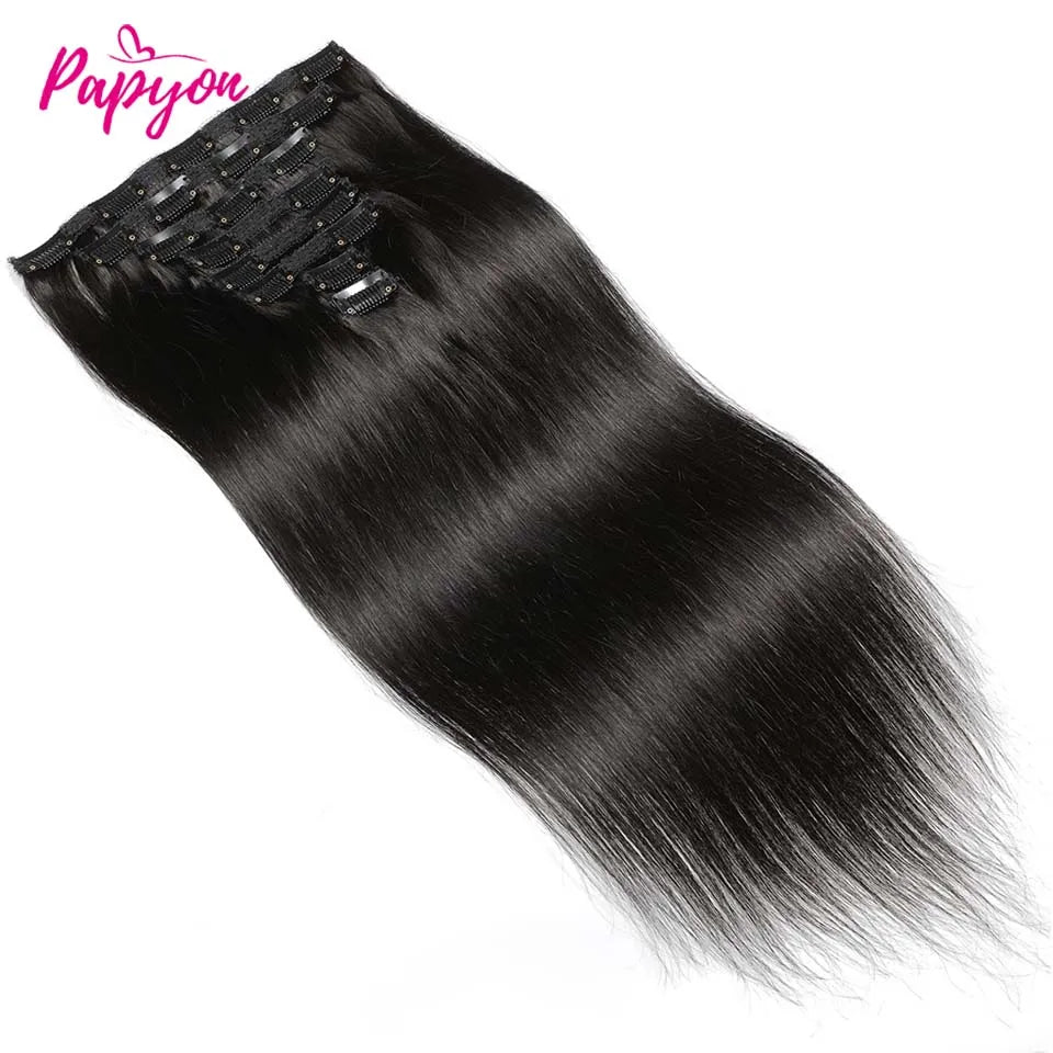 Clip In Hair Extensions Human Hair Thick Straight Clip In Natural Black Color Clip Ins Remy Hair 26 28 30 32 Inch For Women