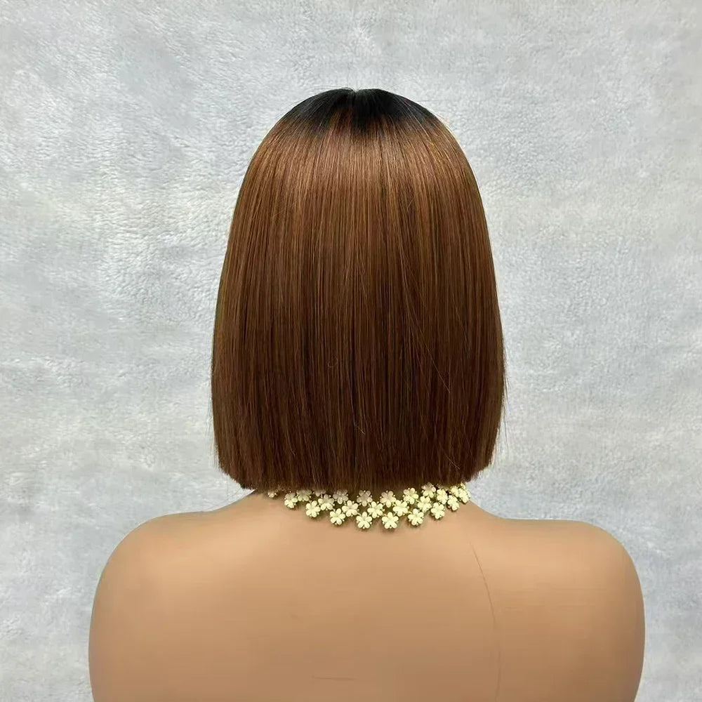 2x6 Lace Closure Bob Wigs Honey Brown Color Vietnam Raw Bone Straight Human Hair Short Bob Glueless Wigs for Women 180% Density