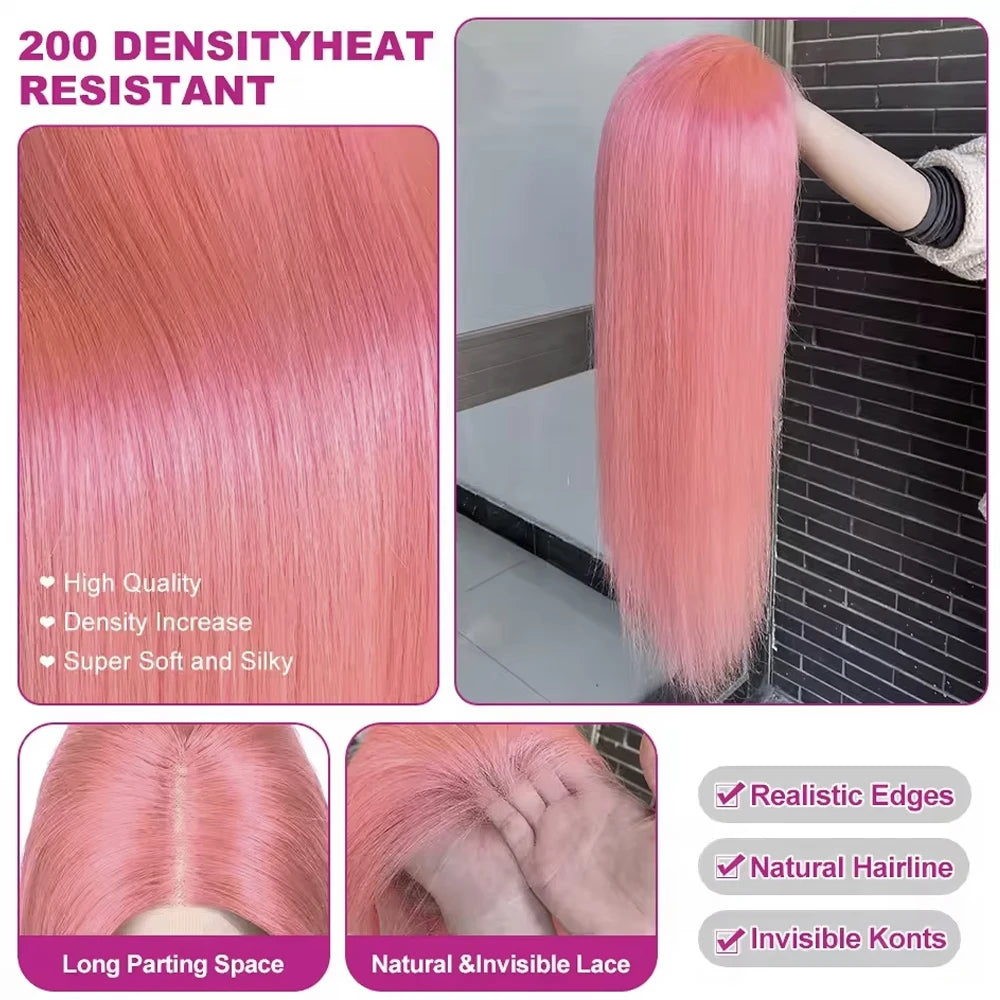 Light Pink 13X4 Lace Front Wigs For Women Heat Resistant Fiber Long Straight Synthetic Hair Wigs for Daily Party Cosplay Use