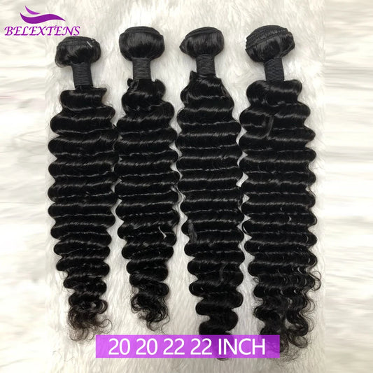20 22 24 inch Deep Wave Hair Bundles with Closures 12A Raw Hair Long Thick Deep Curly Human Hair Bundles with 4x4 Lace Closure