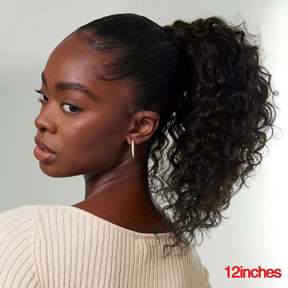120g Natural Wave Human Hair Wrap Around Ponytail Remy Hair Extensions Brazilian Water Wavy Hair Pieces Natural Color For Women