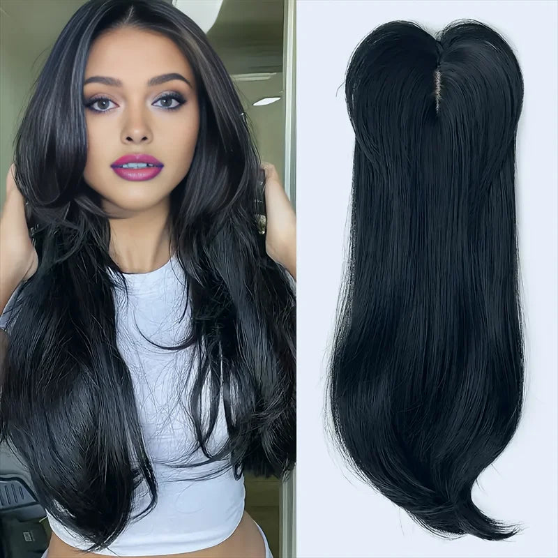 22 inch top wig block hairpiece wig piece with clip ladies wig heat resistant fiber suitable for beginners daily wear