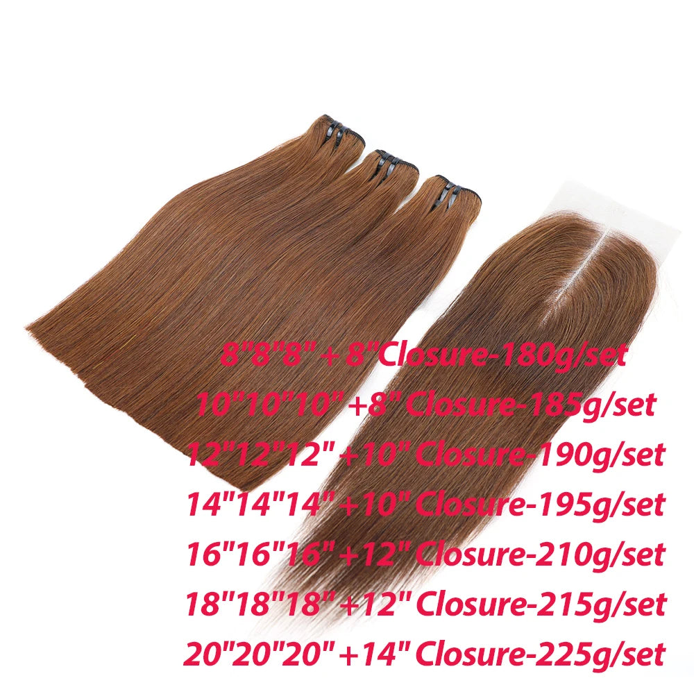 33 Brown Black Bone Straight 3 Bundles with Closure Vietnam Raw Straight Human Hair Bundles with Closure 2x6 Lace Kim K Closure