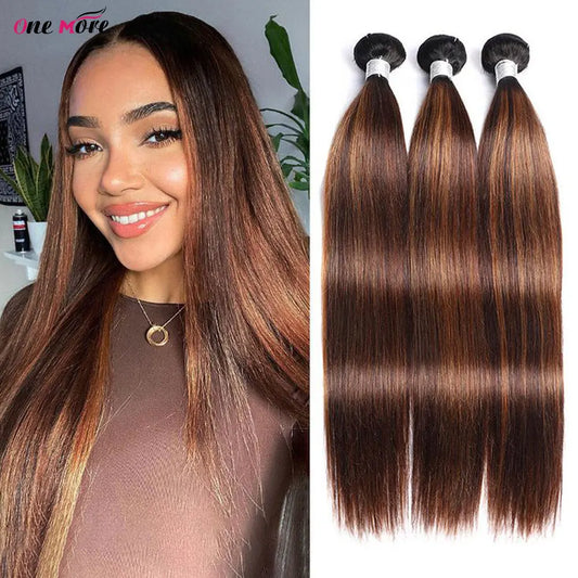 FB30 Highlight Straight Bundles 100% Human Hair Bundles Brown Brazilian Hair Weave Bundle 30 32 inch 1 3 4 Remy Hair Bundles