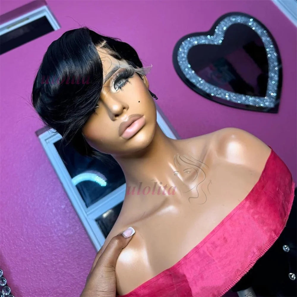 Pixie Cut 13x4 Transparent Lace Front Wigs For Women Short Bob Wig Brazilian Pre Plucked Lace Frontal Human Hair Wig 200 Density
