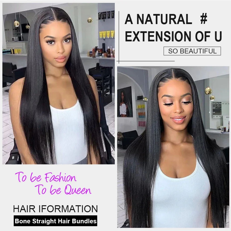 12A Bone Straight Hair Bundles Brazilian 100% Human Hair Weave Bundles 1/3/4 PCS Natural Black 8-30" Remy Human Hair Extensions