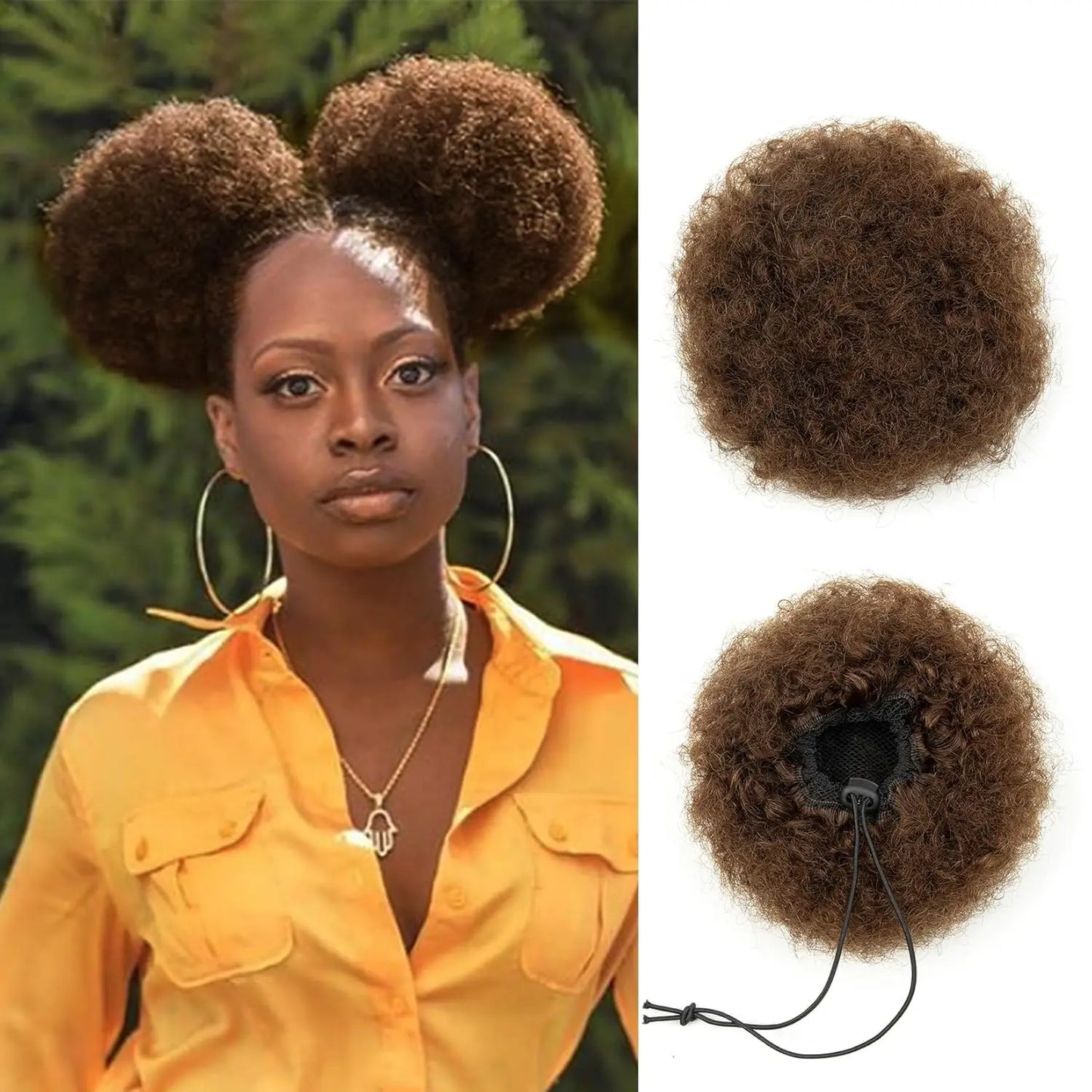 100% Human Hair Afro Kinky Puffs Drawstring Ponytail Extensions for Black Women 4# 99J 30# Kinky Curly Afro Puff Dount Chignon