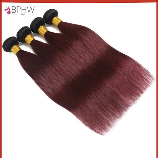 1b 99j Burgundy Human Hair Bundles Ombre Wine Red Bone Straight Human Hair 1/3 /4 Pcs Colored Brazilian Virgin Hair Extensions