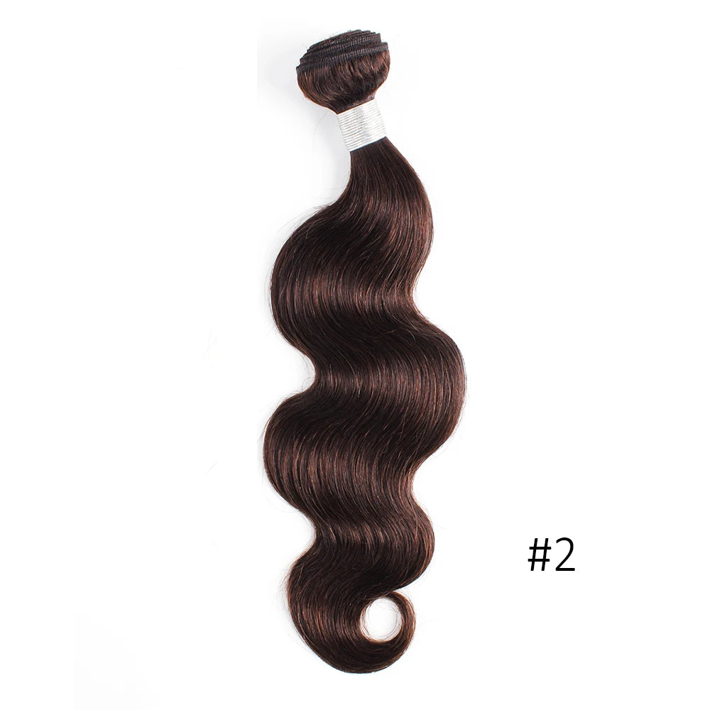 1 Bundle Black Brown Pure Colored 100% Human Hair Weave Bundles Extension 95(±5)gram Body Wave Style Remy Indian Hair Bobbi