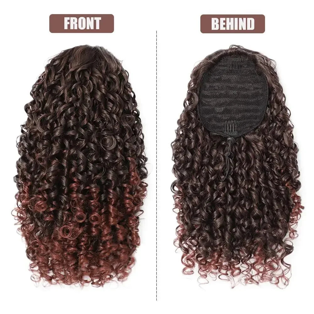 14'' Kinky Curly Ponytail Hair for Women Short Fluffy Curly Drawstring Ponytail Natural Synthetic Afro Curly Fake Tail Hairpiece