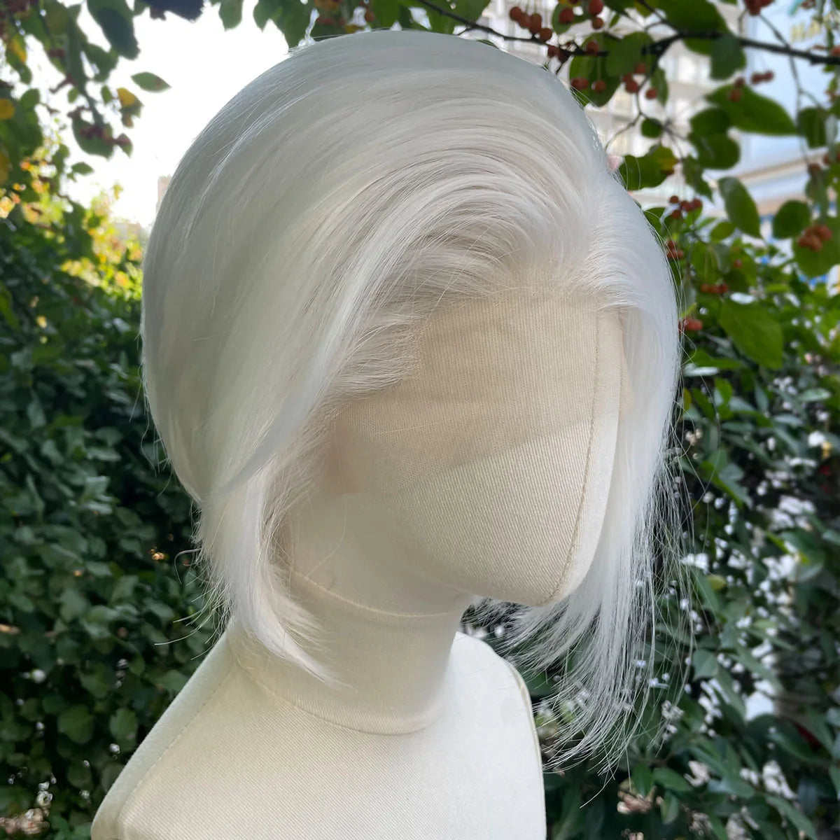 Widow's Peak Short Bob Cut Synthetic Lace Front Wigs for Women Cosplay Wigs for Men White Color Glueless 13x4 Lace Wigs Natural