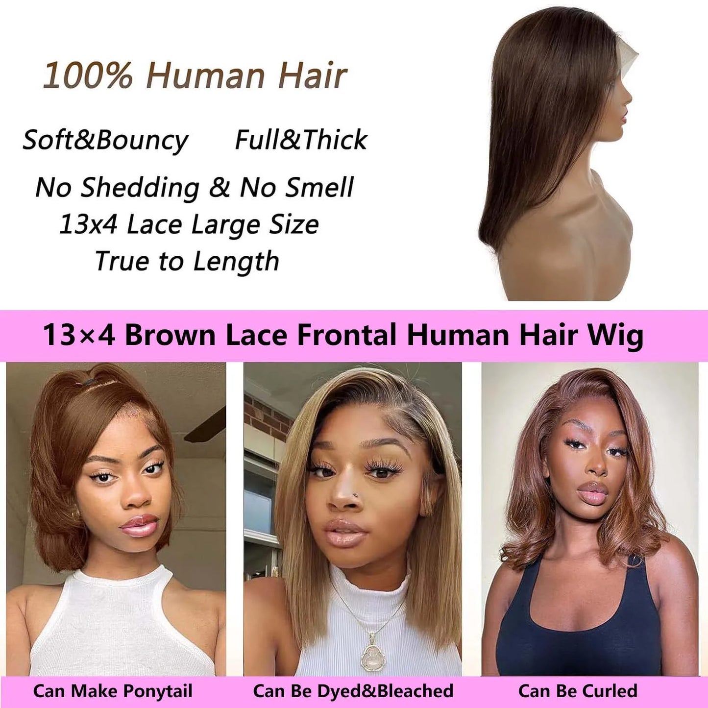 Straight Bob Wig Human Hair Color #4 Chocolate Brown HD Lace Front Wig 13x4 Lace Front Wigs Human Hair Pre Plucked 200% Density