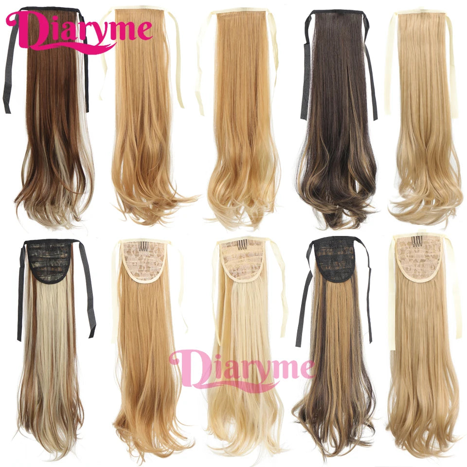 Synthetic Hairpiece Long Ponytail Hair Extensions Black Brown Wigs For Women Heat Reistan Pony Tail Fake Hair Clip In Ponytail