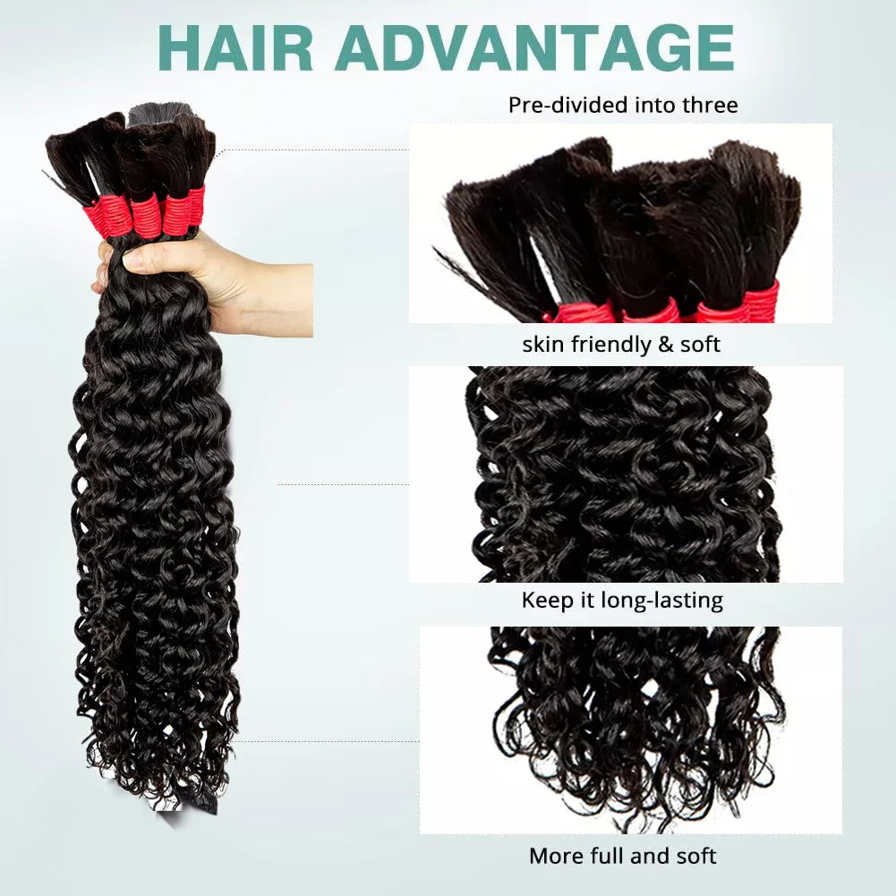 V Beauty Human Hair for Braiding Deep Wave #27 Honey Blonde Bulk Human Hair Bundles No Weft Hair Bulk for Women Hair Extensions
