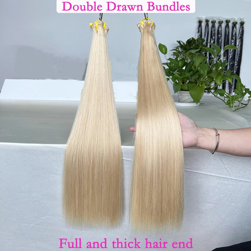 Double Drawn #613 Blonde Colored Bone Straight Human Hair Bundles 1/2/3/4 Pcs 100% Human Hair Weave Hair Extensions For Women