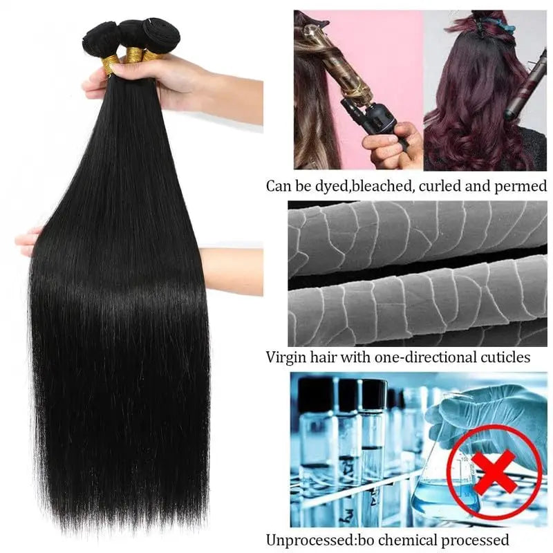 Brazilian Straight Hair Bundles 28 30 32 Inch 12A Virgin Remy Straight Human Hair Bundles 100% Unprocessed Remy Hair Bundles #1B