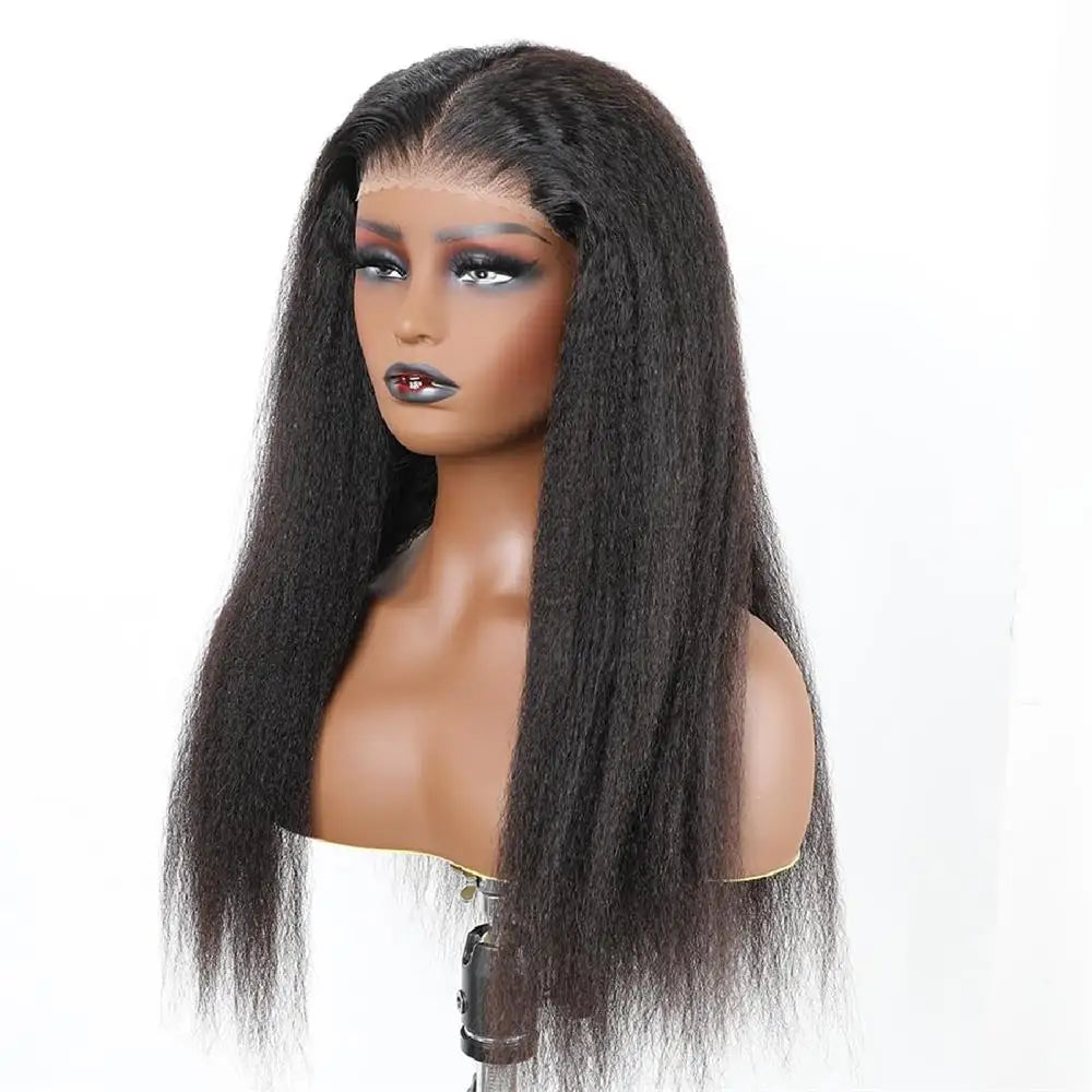Kinky Straight Human Hair Wig For Women 13x4 Lace Front Wigs Human Hair Pre Plucked  Yaki Straight Brazilian Human Hair Wigs