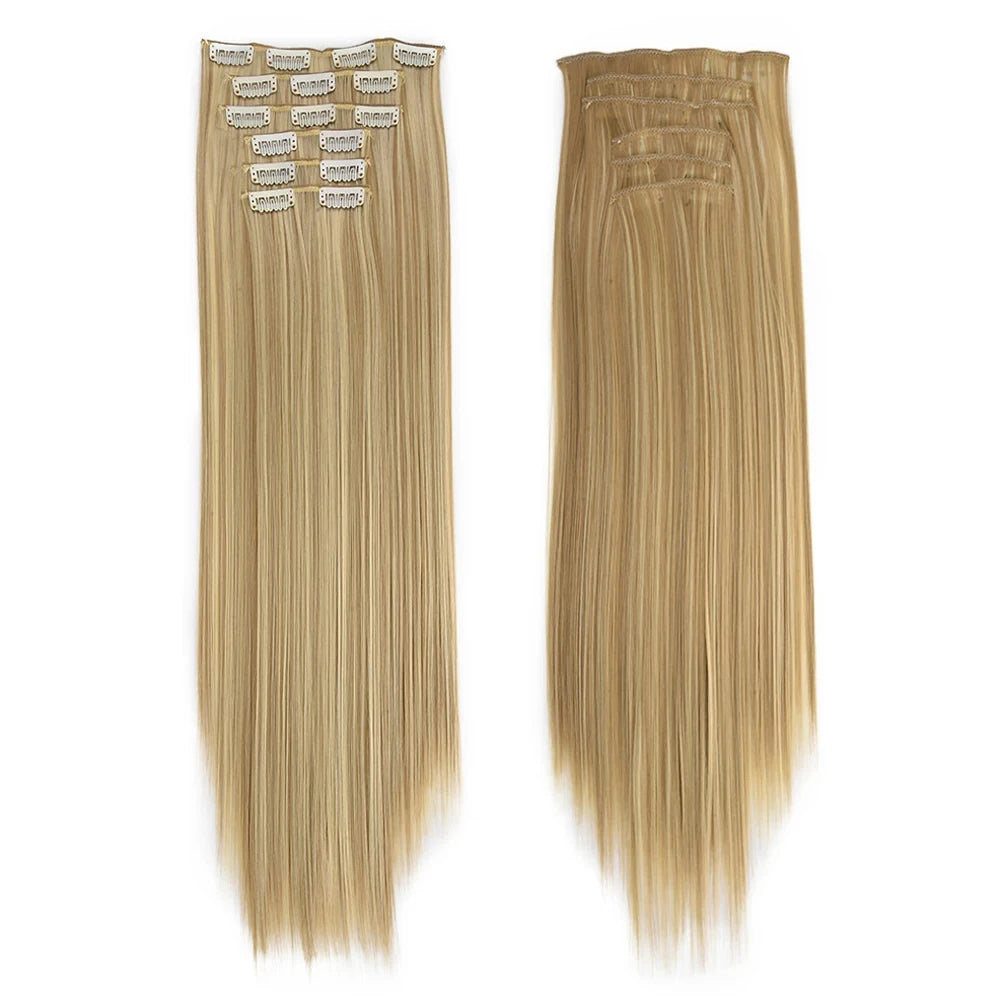 Clip in Hair Extensions Synthetic 24Inch Long Invisible Natural Straight 6 PCS Thick Seamless Clip on Hair Extensions for Women