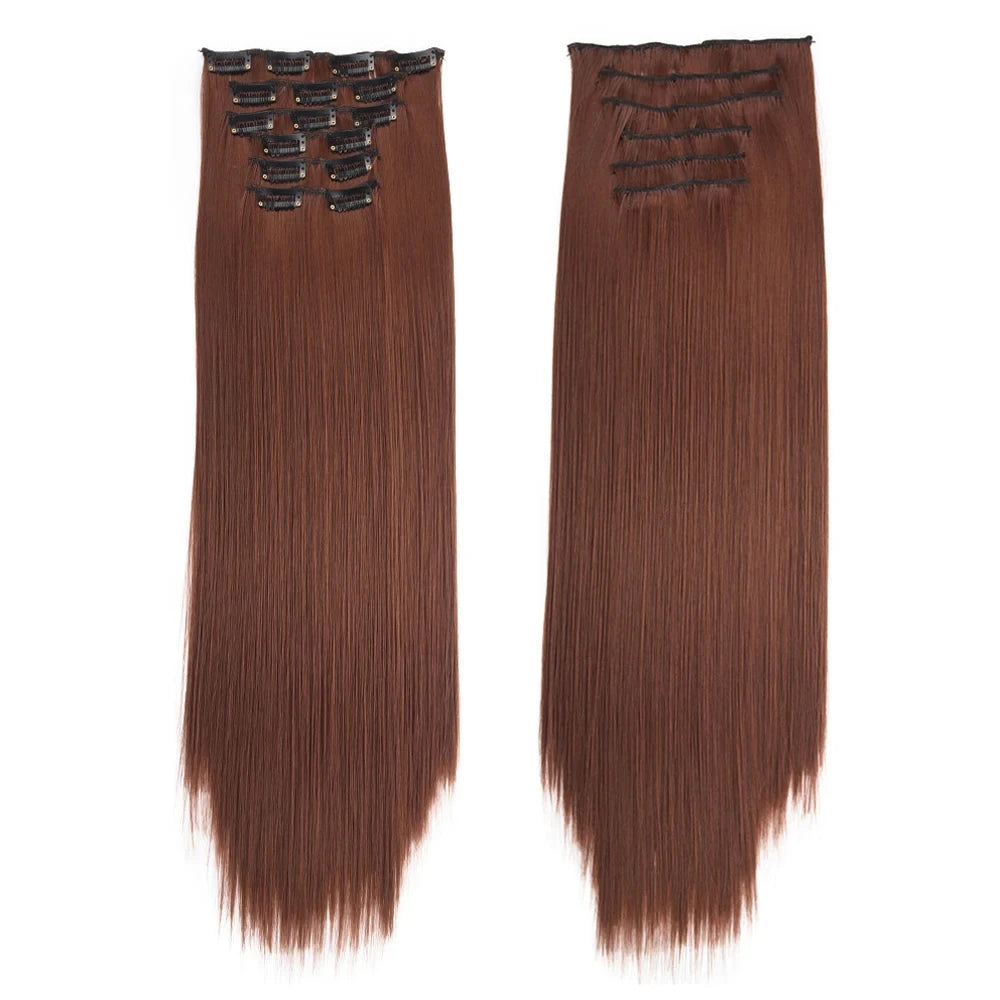 Clip in Hair Extensions Synthetic 24Inch Long Invisible Natural Straight 6 PCS Thick Seamless Clip on Hair Extensions for Women