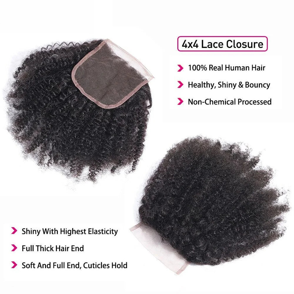 Bouncy Curly Human Hair Bundles With Closure 4x4 Closure Mongolian Afro Kinky Curly Human Hair Extensions With Closure Wholesale