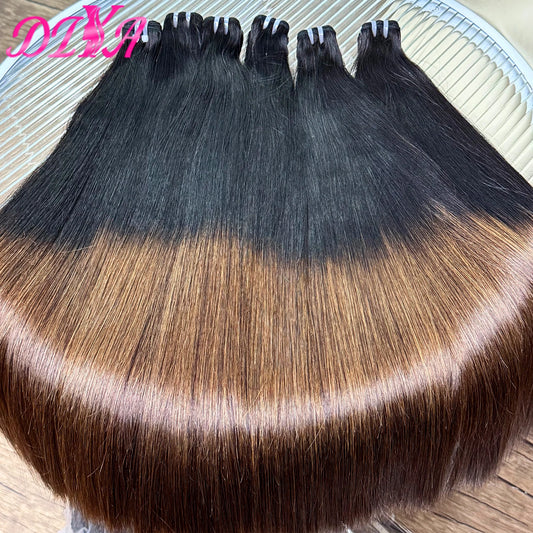 1BT4 Ombre Straight Bundles with 13x4 HD Lace Frontal 16A Double Drawn Vietnamese Hair Bundles with 2x6/5x5 Real HD Lace Closure