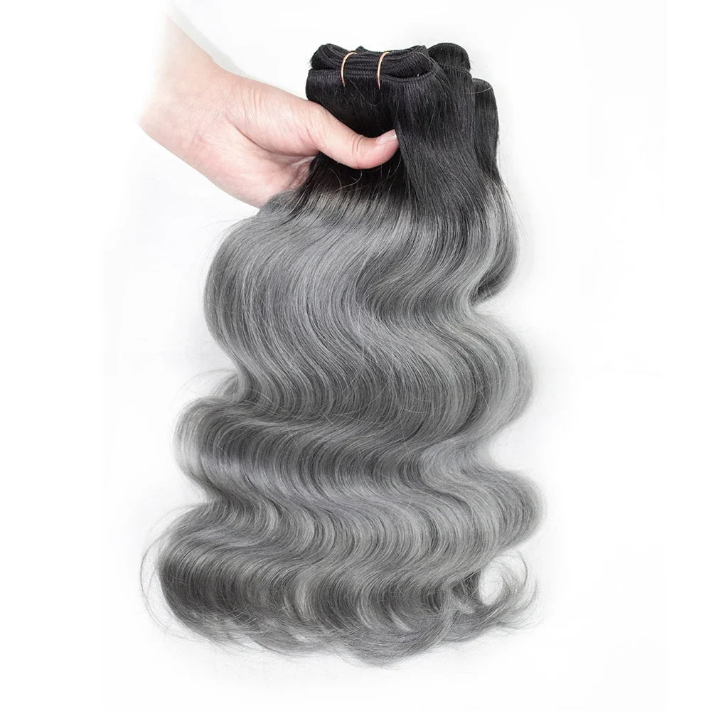 Remy Brazilian Human Hair Colored Dark Gray With Black Roots Body Wave Hair Extension Ombre Color Bundles