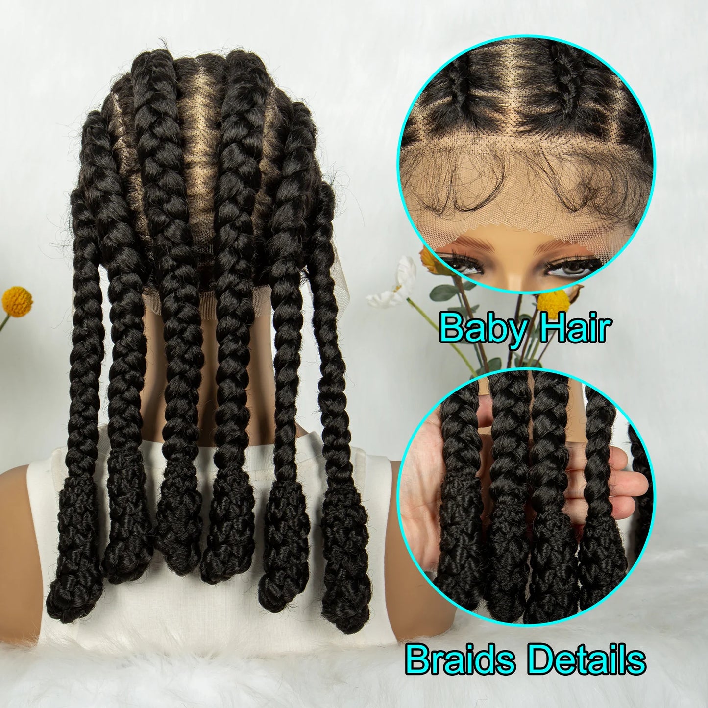 KIMA Cornrow Box Braided Wig Synthetic Full Lace Wigs for Africa Women Men Braids Wig with Baby Hair