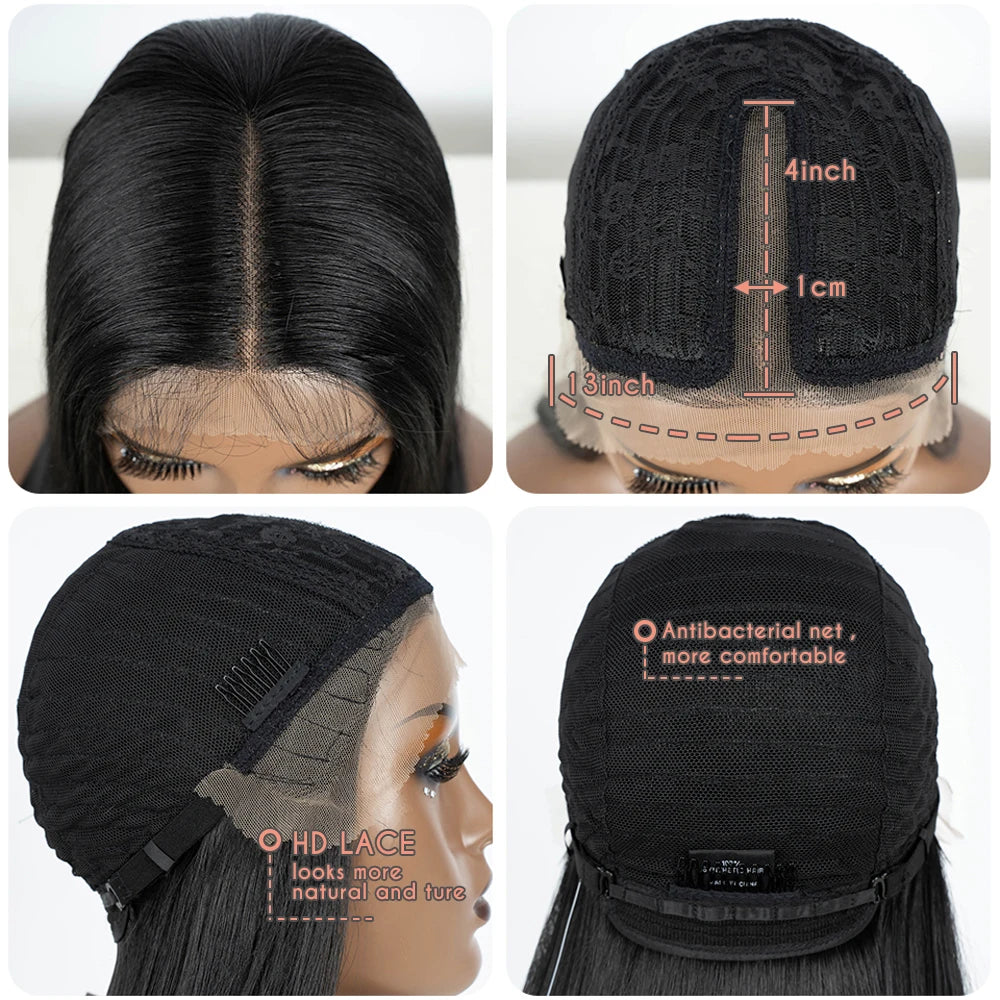 Synthetic Lace Front Wig Straight Baby Hair Bob Wig Bown Black Blonde Hair Wig 22"Cosplay Wig For Women Heat Resistant Wig