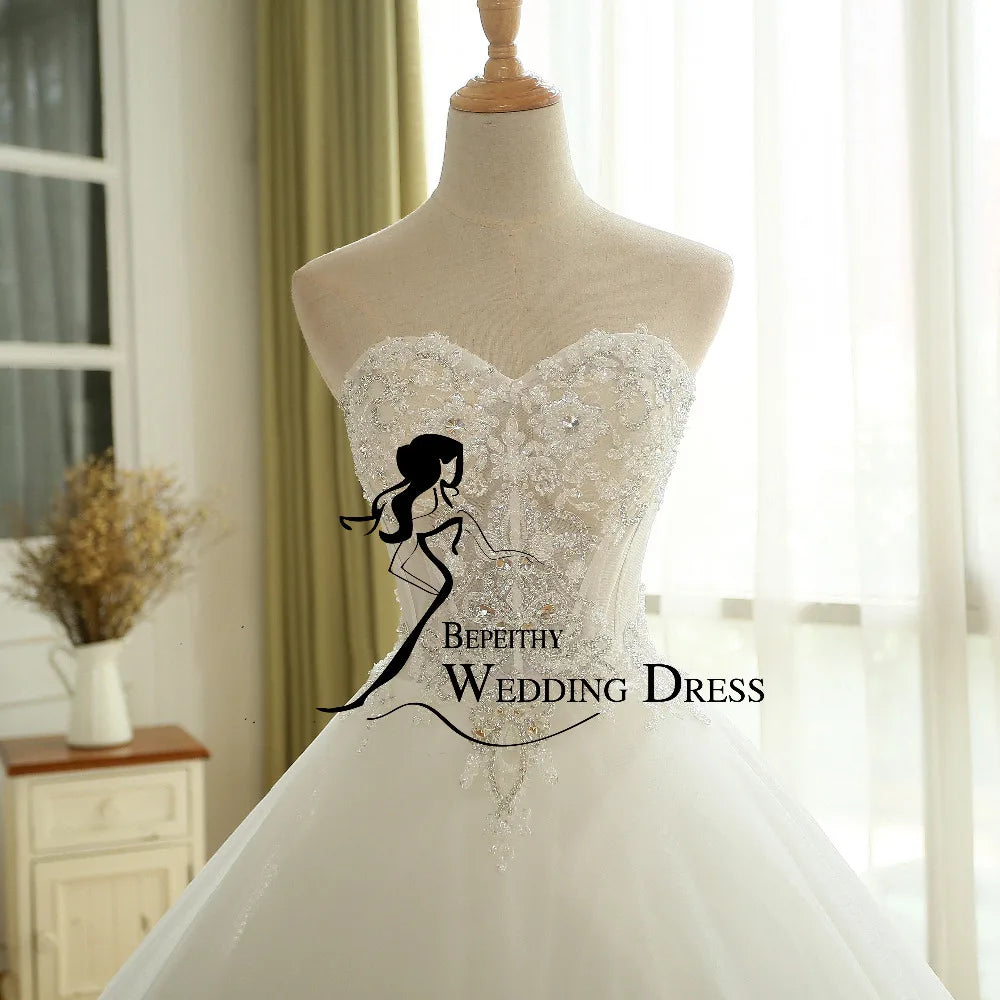 BEPEITHY Customized Sexy Sheer Lace Crystal Ball Gown Wedding Dress Sweetheart Vintage Princess Bridal Dresses Vestido De Novia