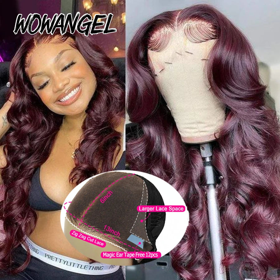 Pre Everything 13x6 HD Lace Front Wig 99J Burgundy Glueless Pre Cut Lace Body Wave Wigs Human Hair Wigs Brazilian Hair For Women