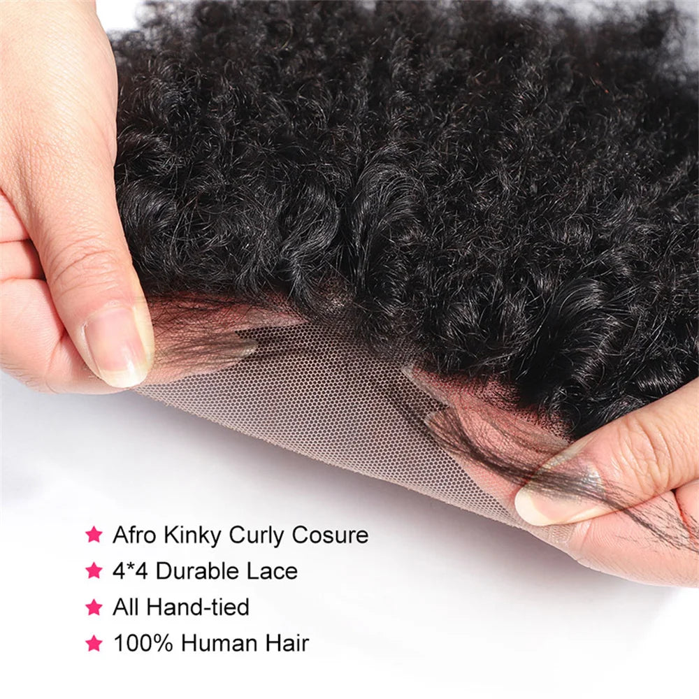 Bouncy Curly Human Hair Bundles With Closure 4x4 Closure Mongolian Afro Kinky Curly Human Hair Extensions With Closure Wholesale
