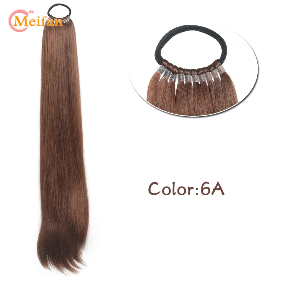 MEIFAN 18-32Inch Long Straight Ponytail Extension with Elastic Tie Natural Soft Fake Pony Tail Synthetic DIY Ponytail Hairpiece