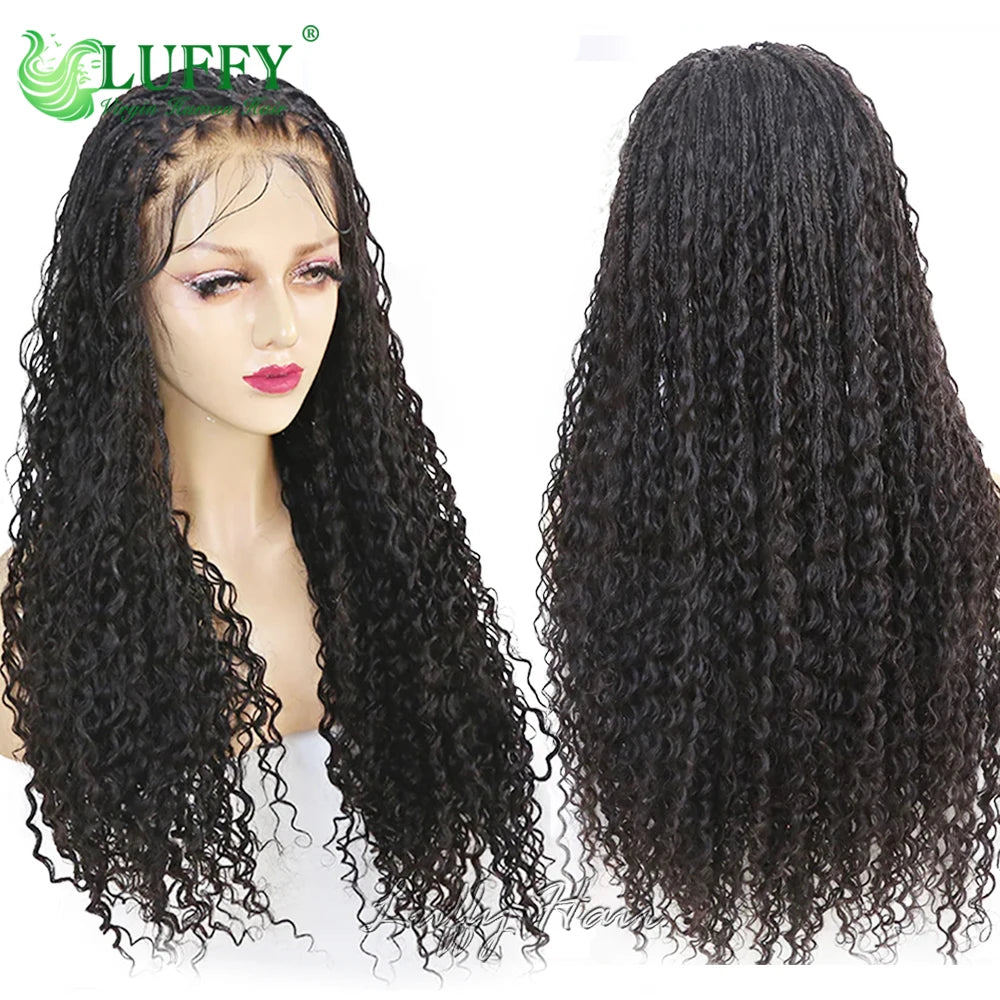 Knotless Boho Box Braids HD Transparent Full Lace Wig Curly Ends Human Hair Pre Plucked Braided Wigs 300 High Density For Women