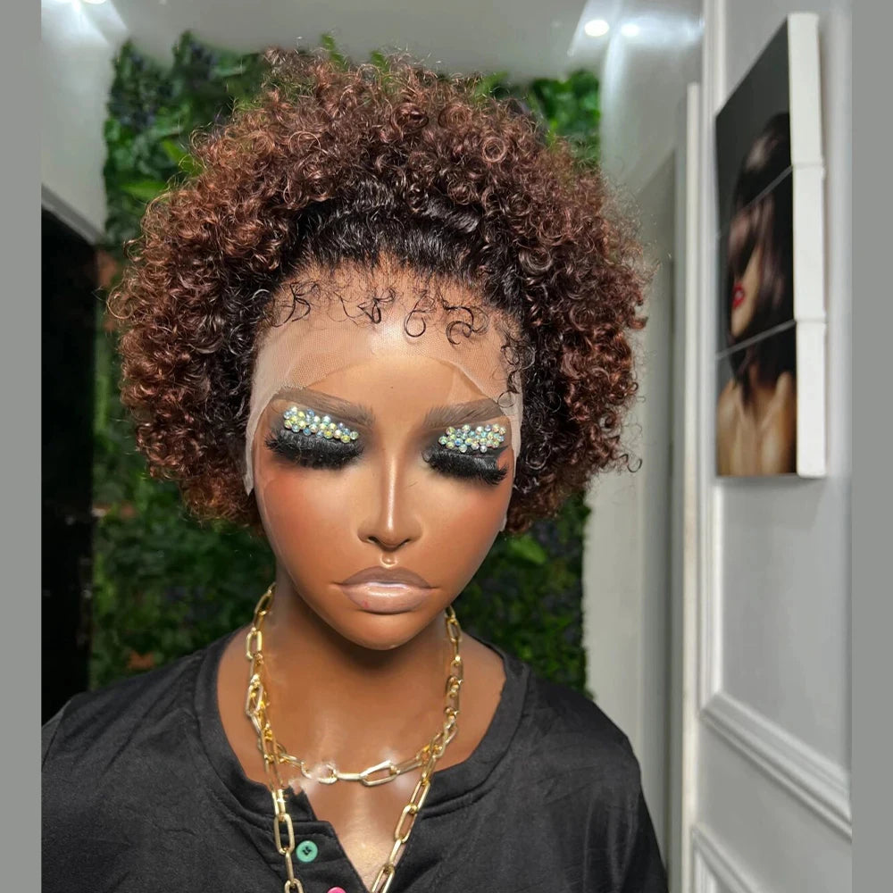 Kinky Curly Edges Natural Hairline Pixie Cut Wig Kinky Curly Human Hair Glueless Wig Short Bob Full Machine Made Wigs Ready Wear