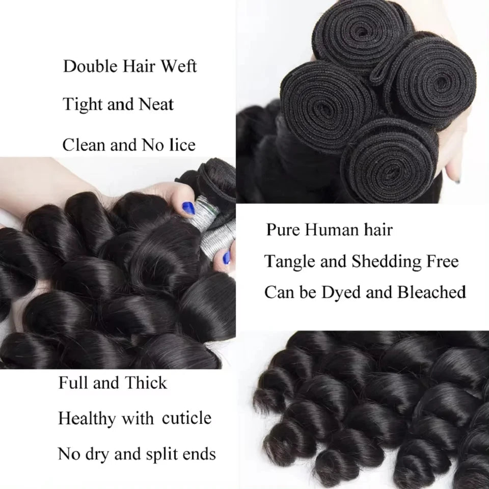 16A Loose Wave Bundles 100% Human Hair Brazilian Remy Hair 2/3/4/5/6 Pcs Unprocessed Double Weft Hair Extensions Weave For Women