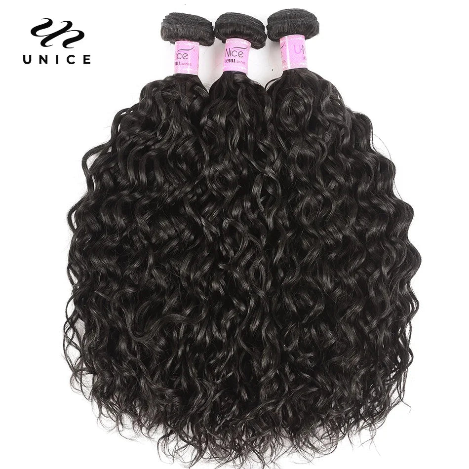 UNice Hair Water Wave 3/4 Bundles with 13x4 Lace Frontal Virgin Human Hair Bundles Can Make 250% Water Wave Lace Fro Wig