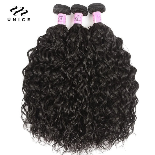 UNice Hair Water Wave 3/4 Bundles with 13x4 Lace Frontal Virgin Human Hair Bundles Can Make 250% Water Wave Lace Fro Wig
