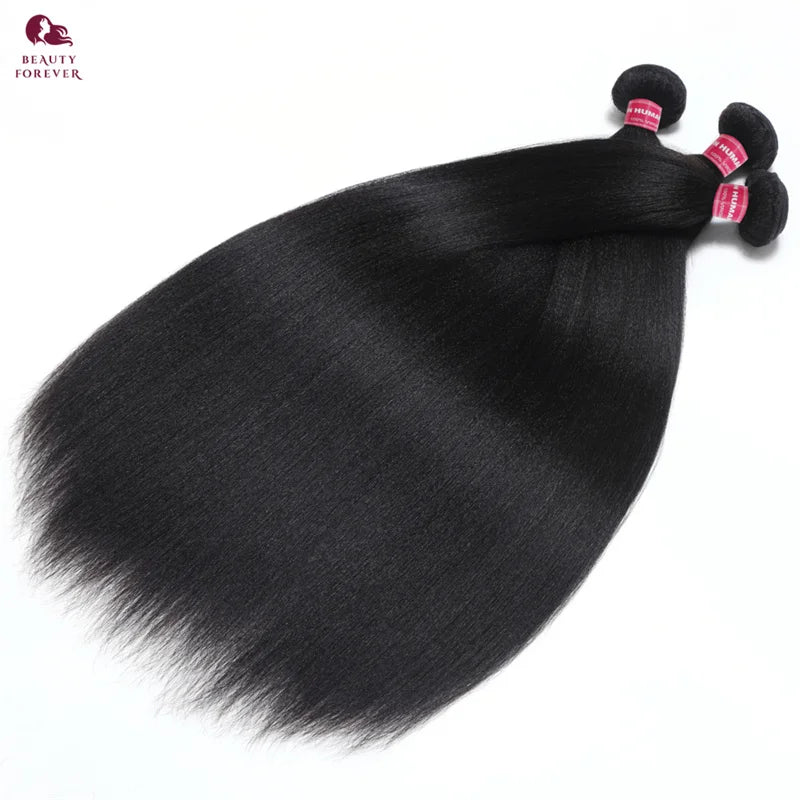 Beautyforever Real Natural 100% Human Hair Bundles Yaki Straight High Quality Brazilian Remy Human Hair Weft 3 Bundles