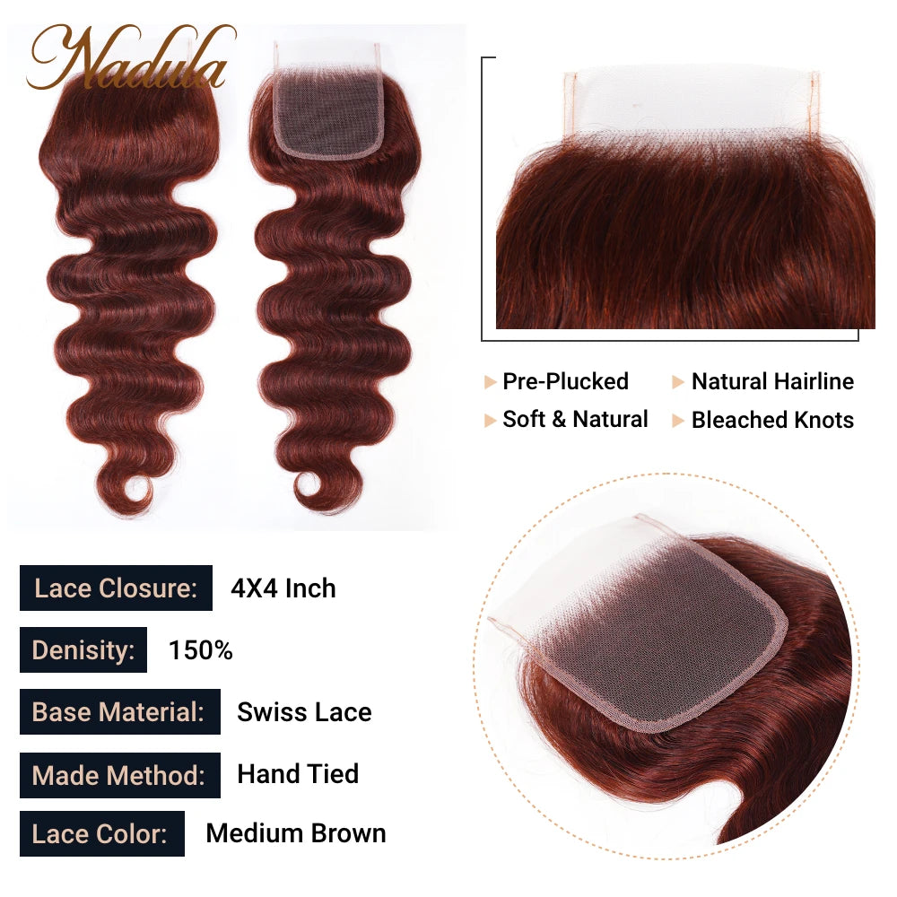 Nadula Hair 4x4 Swiss Lace Closure With Body Wave Bundle Brazilian Hair Bundles With Closure 33B Human Hair Bundles With Closure