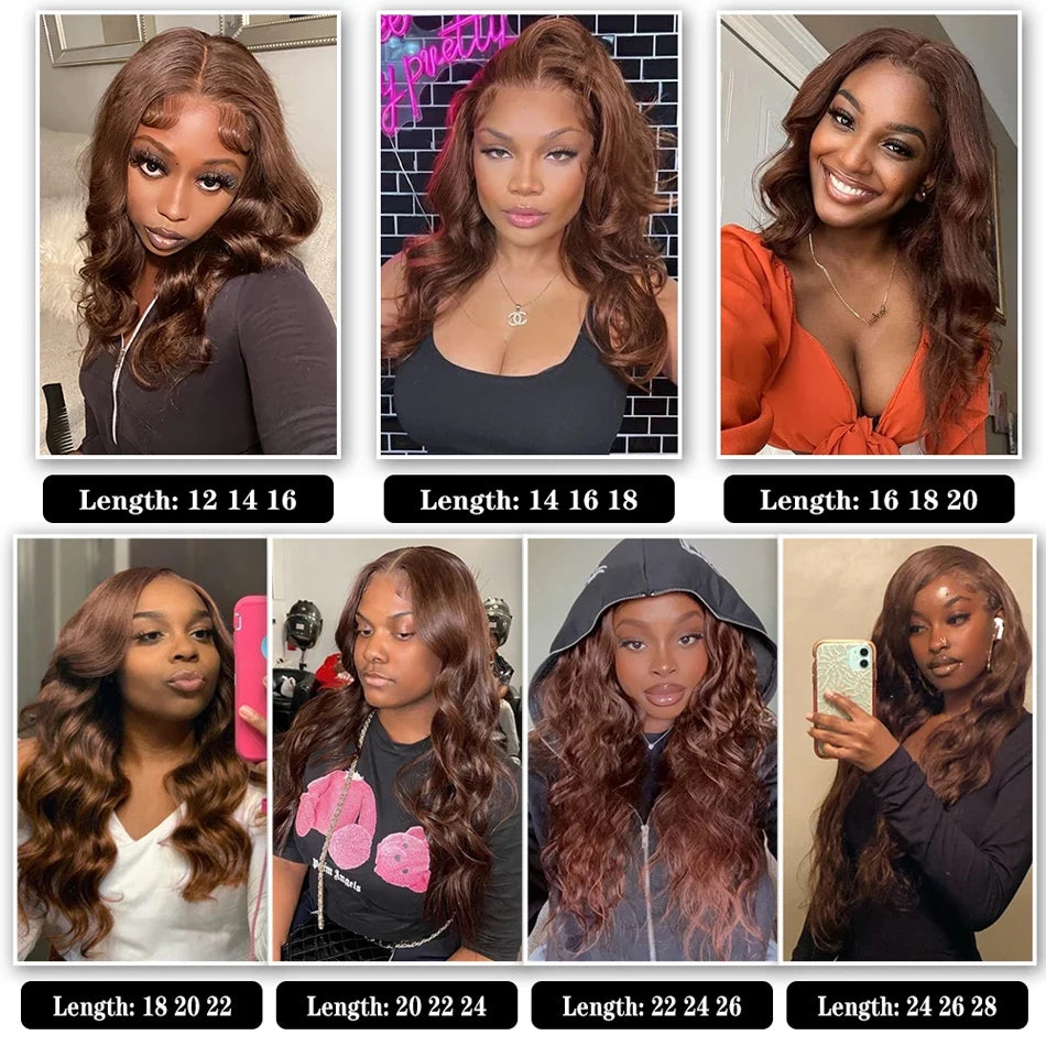 Brown Body Wave Bundles Human Hair Brazilian Hair Weave Bundles 1/3/4 PCS Human Hair Bundles #4 Brown 100% Remy Hair Extensions