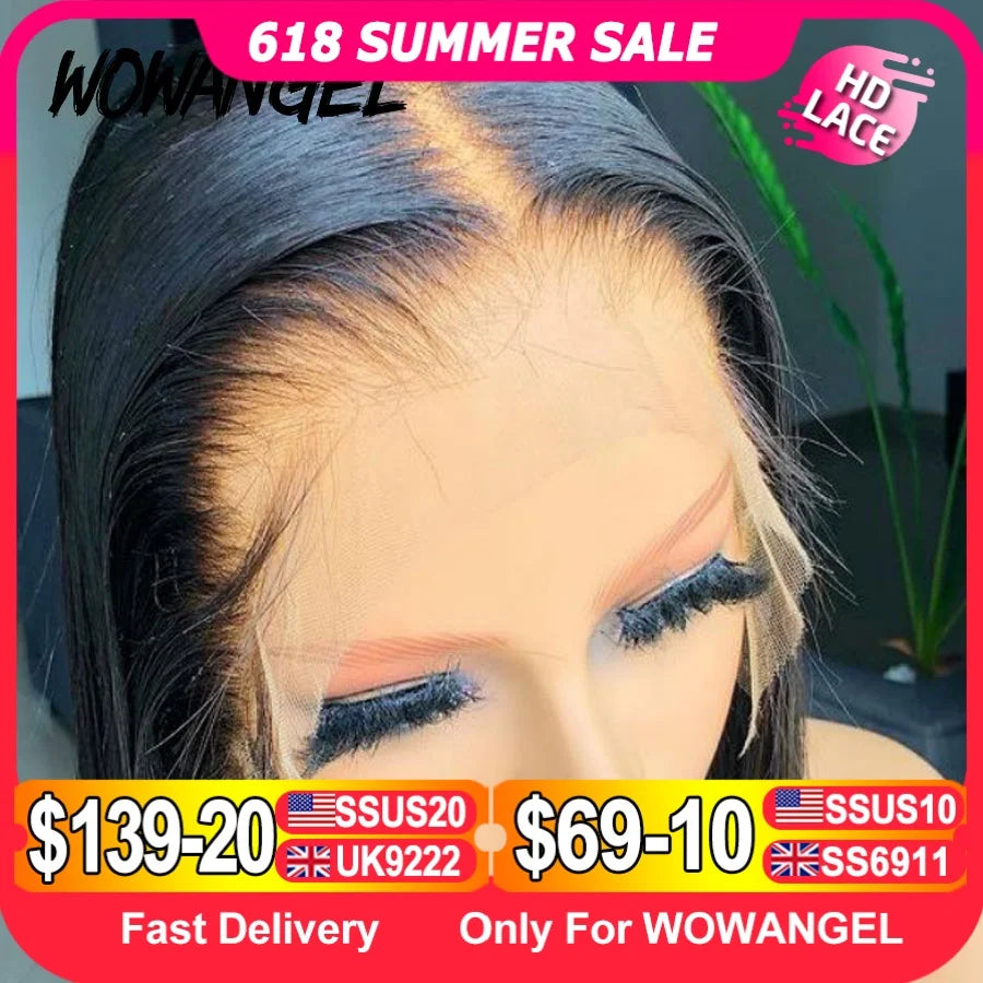 Wow Angel SKINLIKE Real HD Lace Front Wigs Short Bob Wig Blunt Cut Wig 13x4 HD Lace Frontal Human Hair Wigs Pre Plucked Glueless