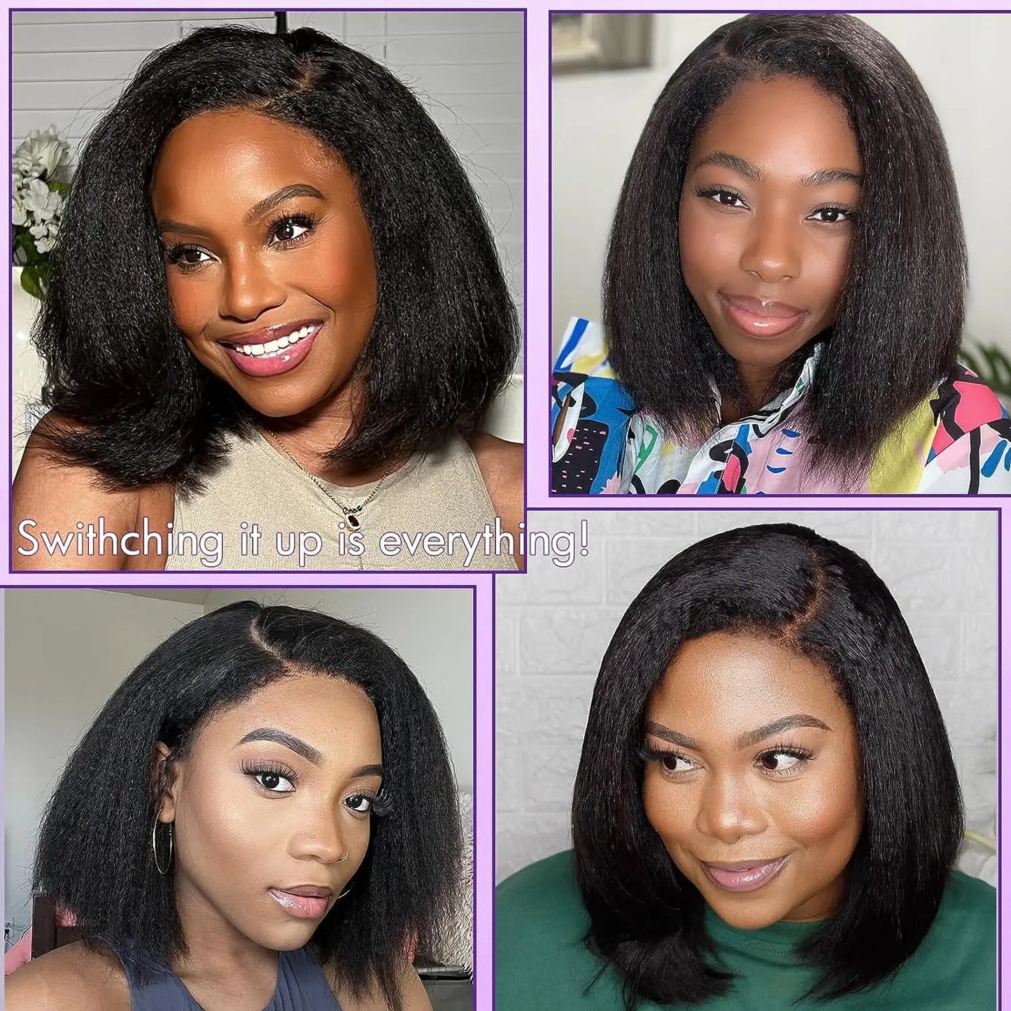 Yaki Straigt Bob Wig Glueless Lace Front Human Hair Wig For Women Kinky Straight Short Bob Ready To Wear HD Transparent Lace Wig