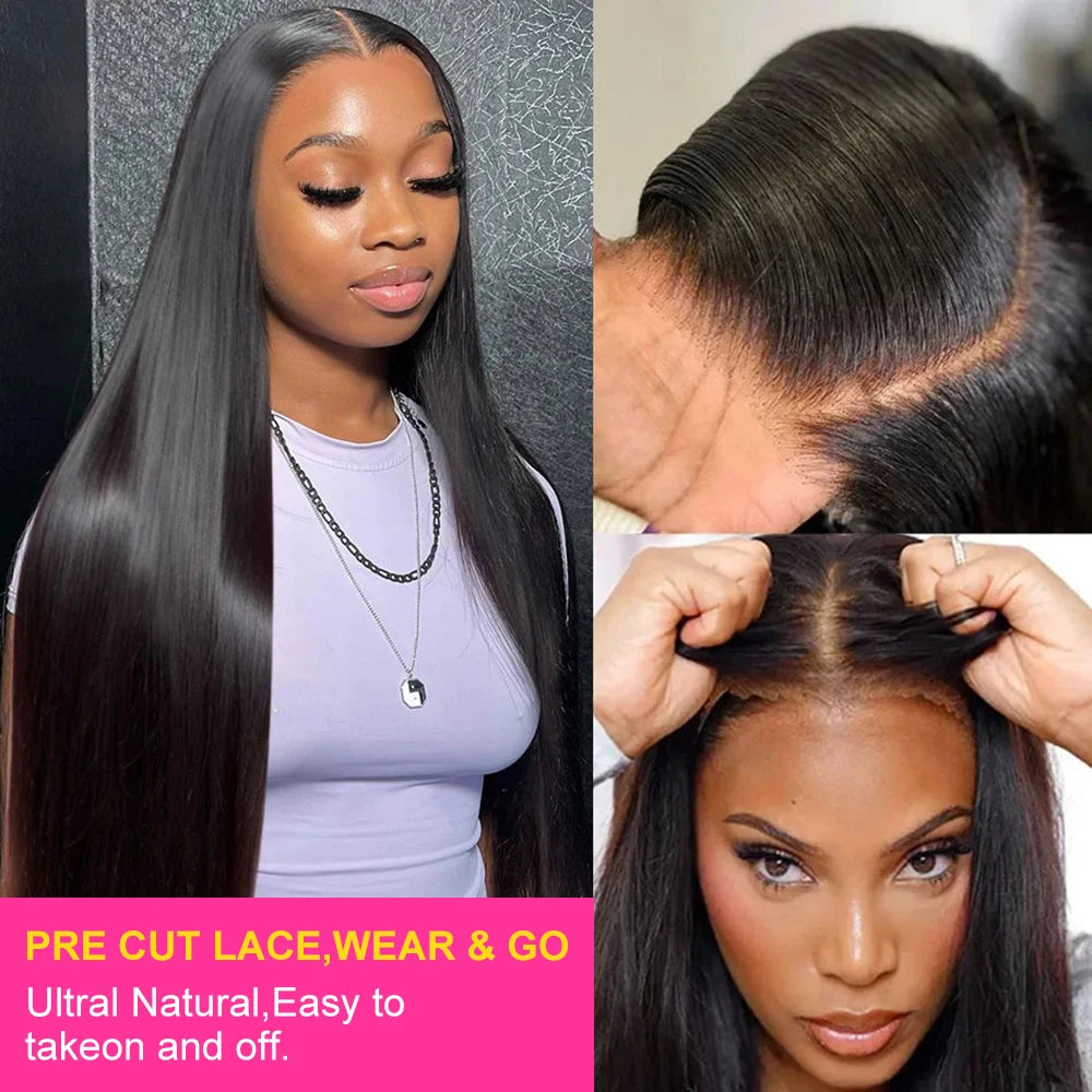 250% High Density Brazilian 30 40Inch Glueless Wig Human Hair Bone Straight 13x4 HD Lace Frontal Human Hair Wigs 7x5 Closure Wig