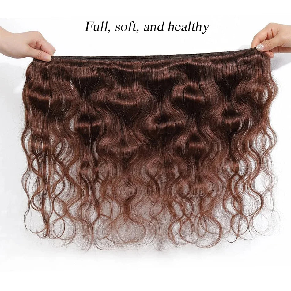 Brown Body Wave Bundles Human Hair Brazilian Hair Weave Bundles 1/3/4 PCS Human Hair Bundles #4 Brown 100% Remy Hair Extensions