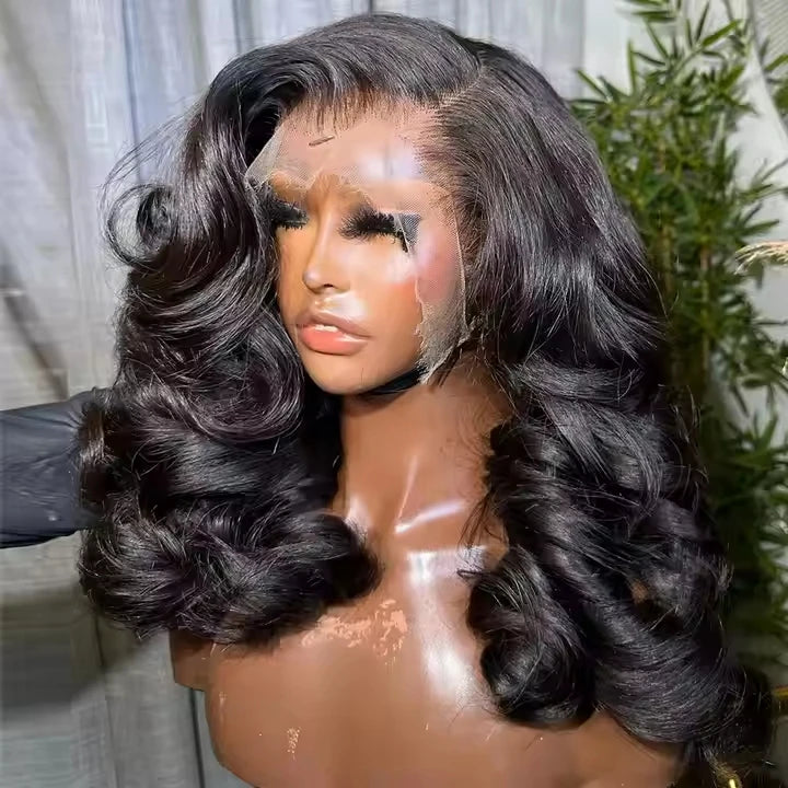 250% Density 100% Vietname Loose Wave Wig 13x4 Frontal Bouncy Wave Wig with Human Hair Natural Black For Black Women 14-20Inch