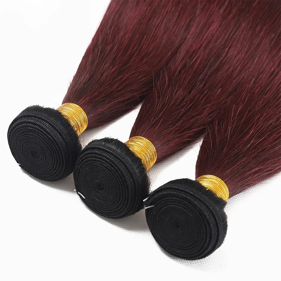 1b 99j Burgundy Human Hair Bundles Ombre Wine Red Bone Straight Human Hair 1/3 /4 Pcs Colored Brazilian Virgin Hair Extensions